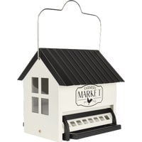 White and Black Metal Squirrel Resistant Hanging Hopper Feeder
