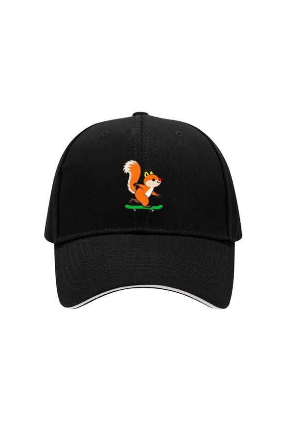 Squirrel Skateboarding Embroidered Cotton Sports Baseball Dad Hat