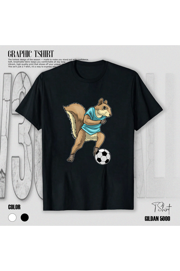 Squirrel Soccer Player Funny Cartoon Animal Sports Graphic Unisex T-Shirt V10351, up to size 5XL