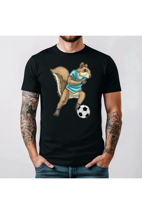 Squirrel Soccer Player Funny Cartoon Animal Sports Graphic Unisex T-Shirt up to 5XL