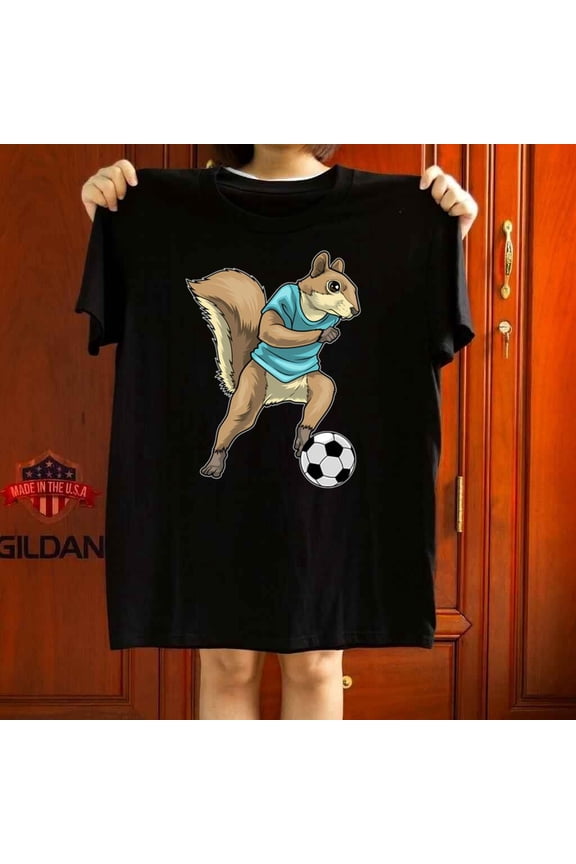 Squirrel Soccer Player Funny Sports Cartoon Unisex T-Shirt up to 5XL