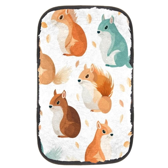 Squirrel Soft Comfortable Furry Printed Armrest Cover 12.5x8.2 Inch - Car Armrest Mat Accessory