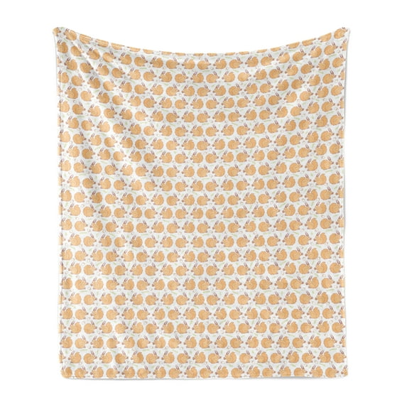 Squirrel Soft Flannel Fleece Throw Blanket, Pastel Colored Childish Nature Pattern with Leaves and Nuts, Cozy Plush for Indoor and Outdoor Use, 70" x 90", Pale Orange Pale Green, by Ambesonne