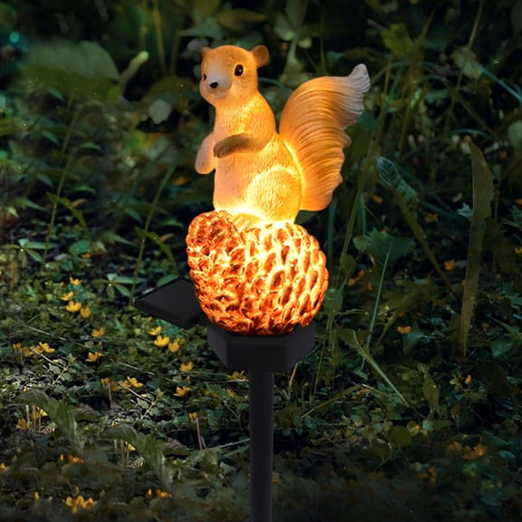 Squirrel Solar Garden Lights, Solar Powered LED Outdoor Decor with Resin Waterproof Statue and Stake, Animal Decoration for Patio, Lawn, and Y