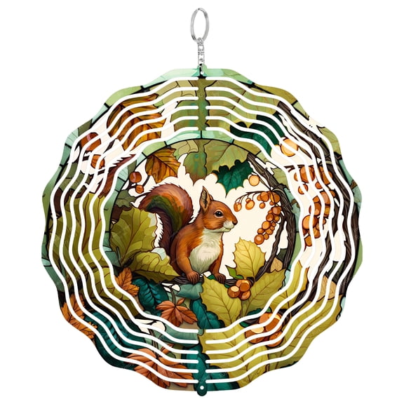 Squirrel Stained Glass 3D Wind Spinner Kinetic Hanging Garden Decor Stainless Steel Yard Art
