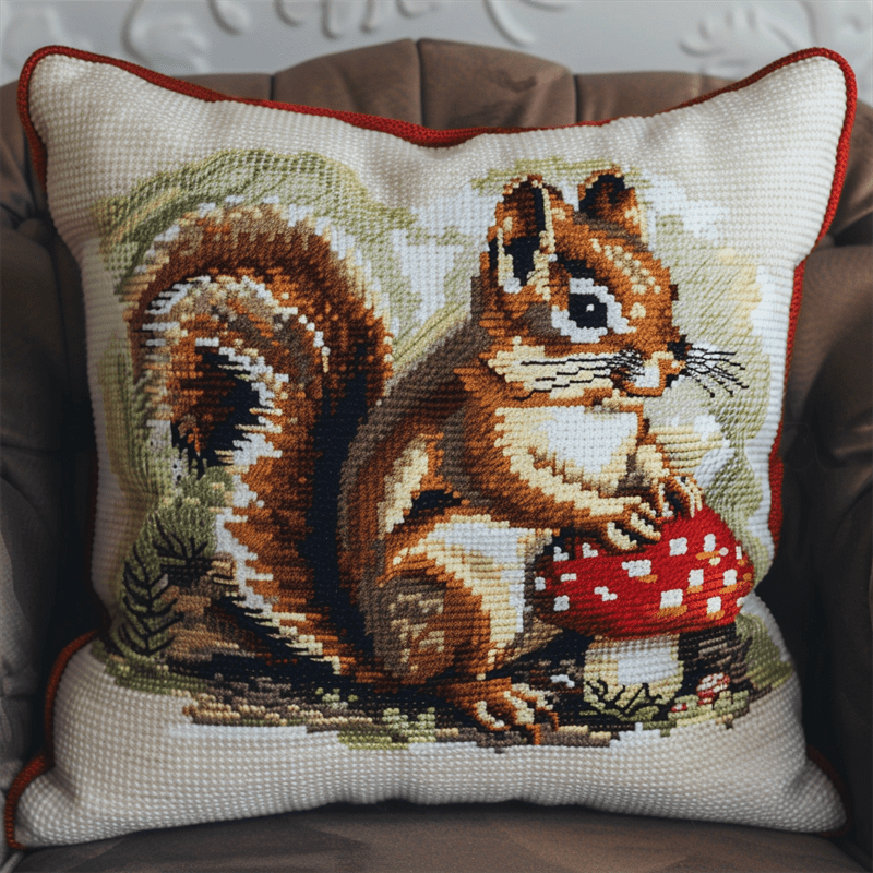 Squirrel Stamped Cross Stitch Pillow Case Kits , 45X45cm , DIY Handmade Embroidered for Home Decor (11ct)