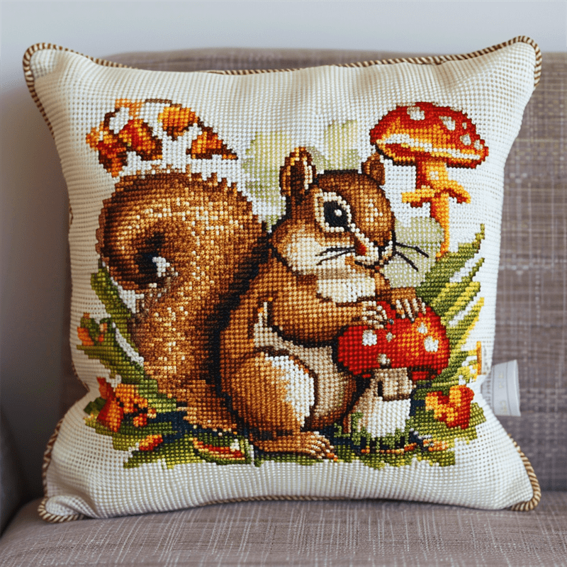 Squirrel Stamped Cross Stitch Pillow Case Kits , 45X45cm , Needlepoint Craft Set Handmade Craft for Sofa Home Decor (11 Count)