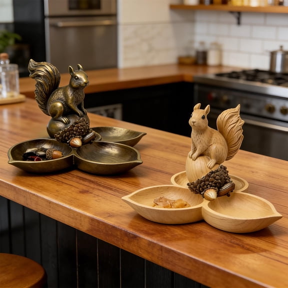Squirrel Storage Statue Ornament – Resin Decorative Figurine Bowl Tray, Outdoor Patio Garden Sculpture, Indoor Desktop Organizer Home Decor Gift
