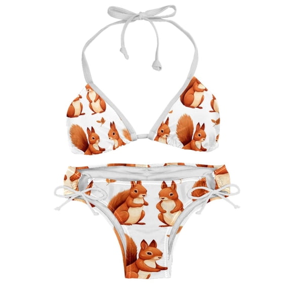 Squirrel Stylish Bikini Set with Detachable Sponge & Adjustable Strap, 2-Pack One-Piece Swimsuits for All Scenes