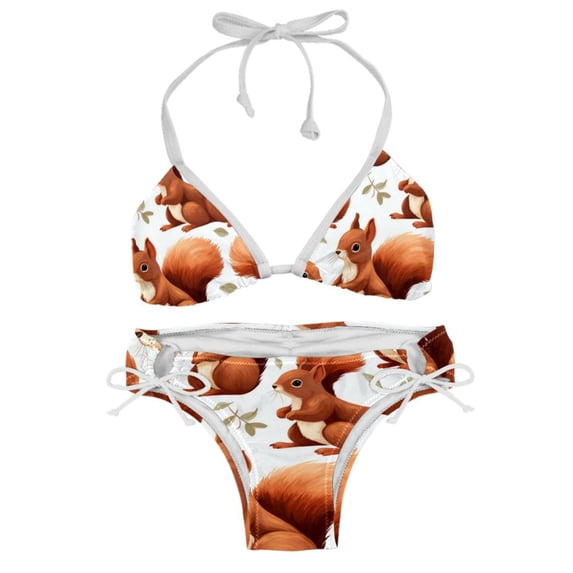 Squirrel Stylish Bikini Set with Detachable Sponge & Adjustable Strap, 2-Pack One-Piece Swimsuits for All Scenes