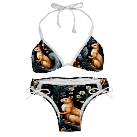 Squirrel Stylish Bikini Set with Detachable Sponge & Adjustable Strap, 2-Pack One-Piece Swimsuits for All Scenes