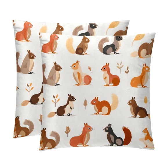 Squirrel Stylish Velvet Throw Pillow Covers Set of 2 with Unique Patterns for Bed Pillow - 16x16, 18x18, 20x20 Inches for Various Occasions
