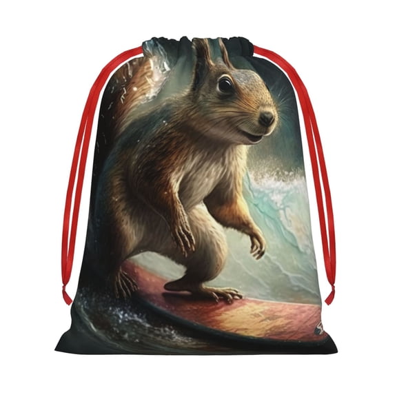 Squirrel Surf Funny Drawstring Gift Bag Soft Pouch Reusable Favor Bags for Christmas, Halloween, Candy, Wedding, Birthday