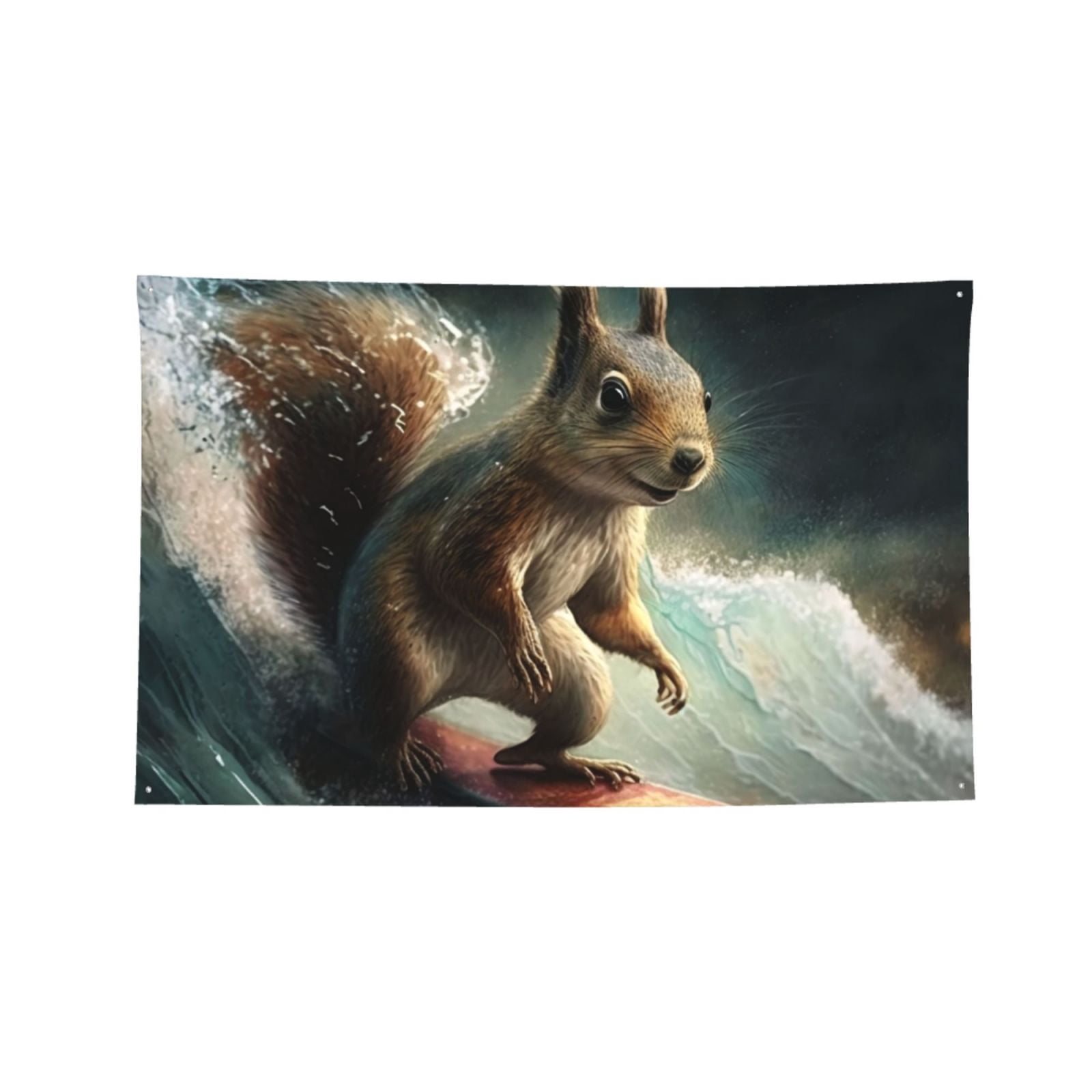 Squirrel Surf Funny Four Hole Decorated Banner Flag for Garden Yard Home Decoration Indoor Outdoor 4x6 Ft
