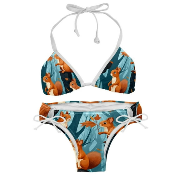 Squirrel Swimsuit Bikini Set, Detachable Sponge, Adjustable Strap, Two-Pack - Ideal for Beach, Pool, Vacay