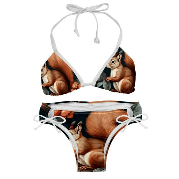 Squirrel Swimsuit Women Bikini Set with Detachable Sponge and Adjustable Strap, Swimwear 2-Pack for Various Scenes