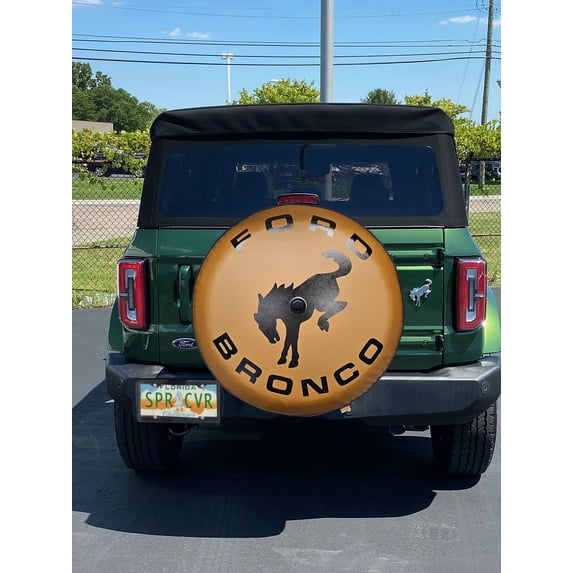 Squirrel Tan Bronco - 37 - US Made SpareCover® Brand - Made for 6th gen Bronco - Squirrel Tan luxury vinyl Black Trim