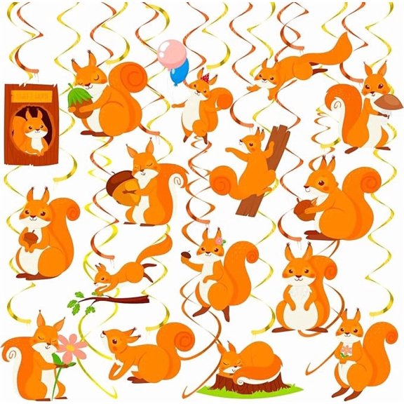 Squirrel Theme Hanging Swirl Decorations Woodland Animal Party