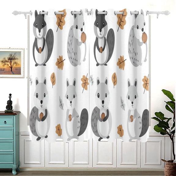Squirrel Thermal Blackout Curtains 63x55 Inch 2 Panels Grommet Window Drapes for Bedroom Living Room