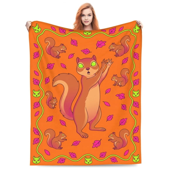 Squirrel Throw Blanket, Cute Animal Blanket, Soft Warm Flannel Throw for Couch, Plush Cozy Home Decor 50x40