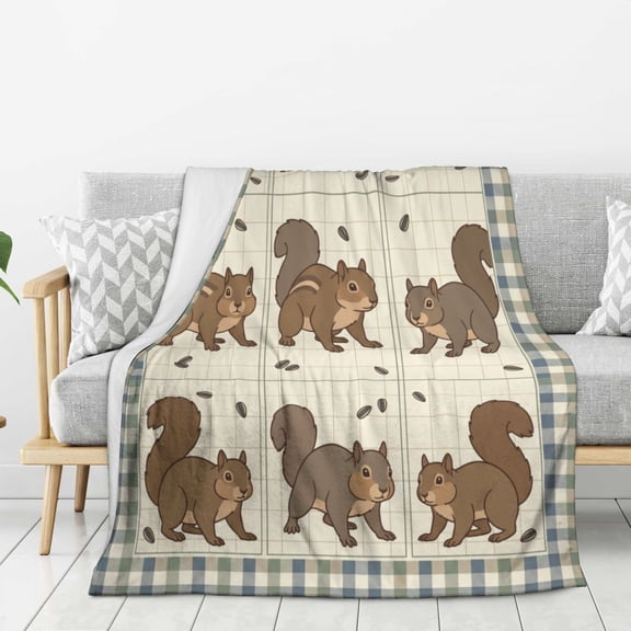 Squirrel Throw Blanket, Rustic Forest Motif Print, Multi-Purpose Bedding Shield for Home 50x40