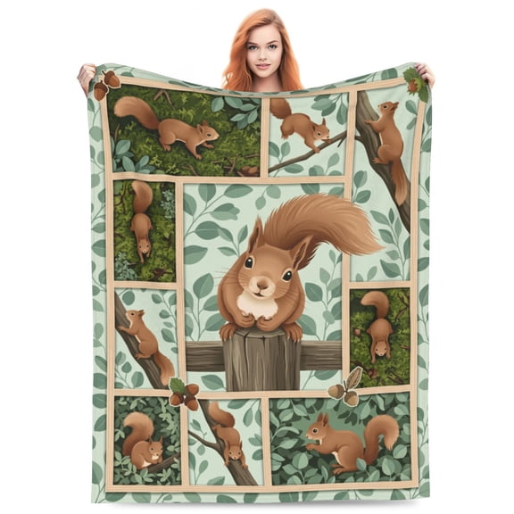 Squirrel Throw Blanket, Soft Plush Flannel Animal Blanket, Cozy Warm Throw for Home Decor 50x40