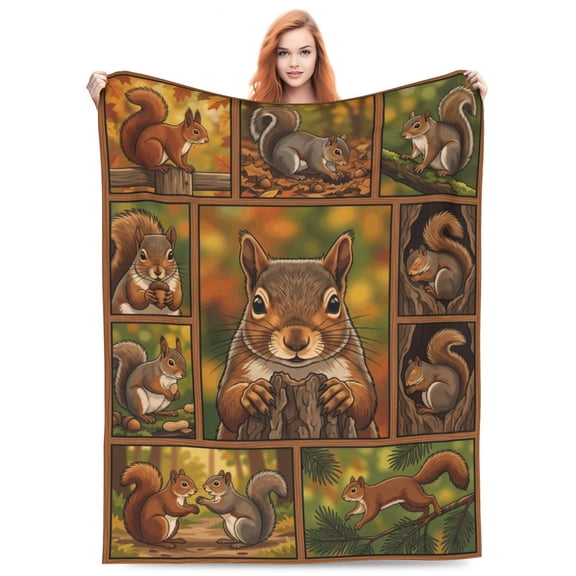 Squirrel Throw Blanket, Soft Plush Flannel Animal Blanket, Cozy Warm Throw for Home Decor 50x40