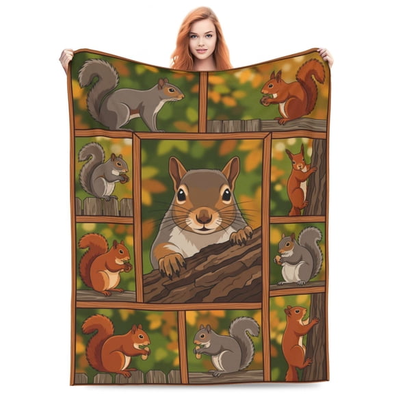 Squirrel Throw Blanket, Soft Plush Flannel Animal Blanket, Cozy Warm Throw for Home Decor 50x40
