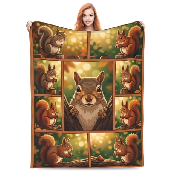 Squirrel Throw Blanket, Soft Plush Flannel Animal Blanket, Cozy Warm Throw for Home Decor 50x40
