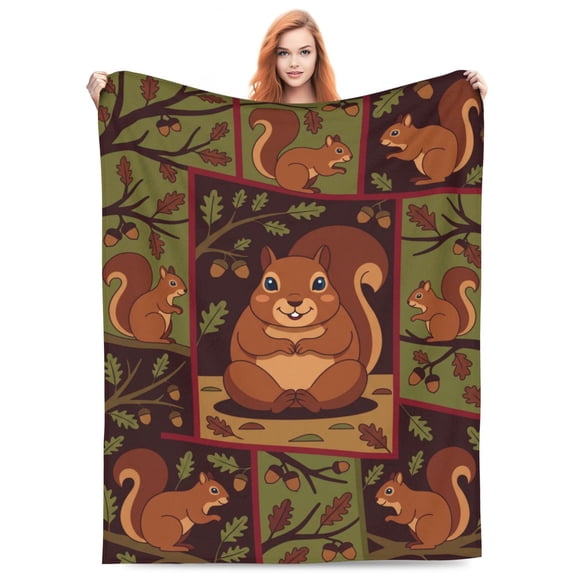 Squirrel Throw Blanket, Soft Plush Flannel Animal Blanket, Cozy Warm Throw for Home Decor 50x40