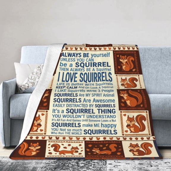 Squirrel Throw Blanket - Warm Soft Fleece Flannel Blanket for Bed Sofa Chair - Cute Woodland Decor Holiday Birthday Present for Nature Lovers 50x40