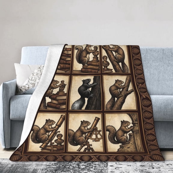 Squirrel Throw Blanket,Warm Soft Plush Flannel Animals Blanket for Couch Bed Sofa - Winter Squirrel Decor Present for Women 50x40