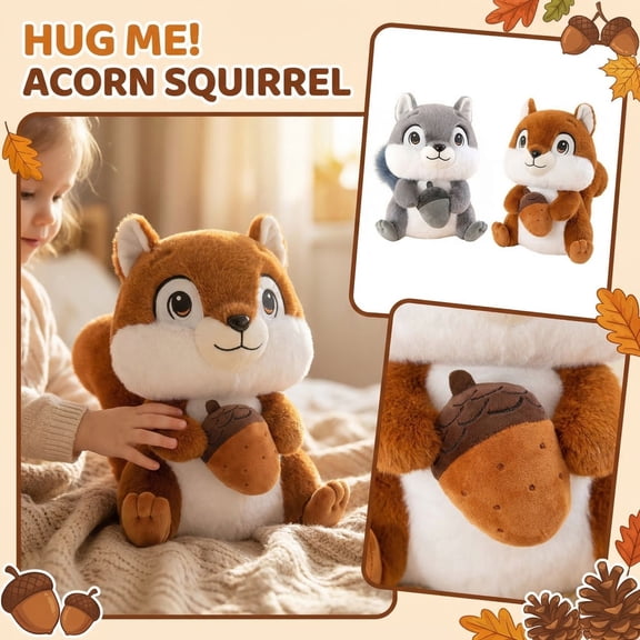 Squirrel Toy, Stuffed Animal, 11inBrown, Acorn Decor, Cute Plushie, Squeeze, All Ages Toy, 1 Pc, Plush