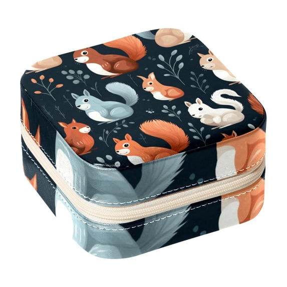 Squirrel Travel Portable Jewelry Organizer: Square Jewelry Box Storage Case and Display for Rings, Earrings, Necklaces, Bracelets, and More - Suitable for Girls and Women