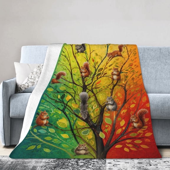 Squirrel Tree Blanket Gift Throw Blanket Gift for Squirrel Lovers Autumn Forest Home Decor 50x40