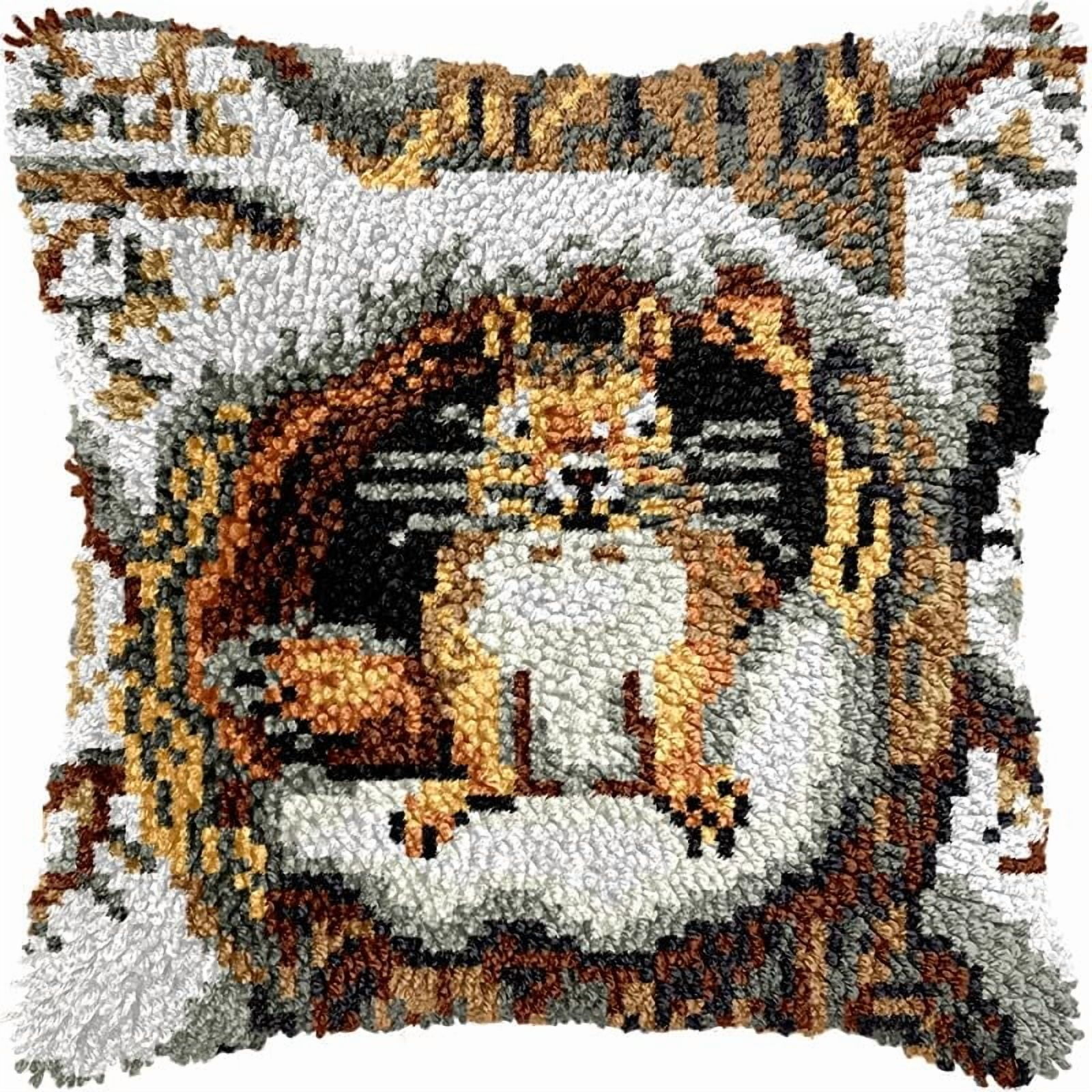 Squirrel in Tree Hole Latch Hook Pillow Kits Pillow Cover Pattern Printed Canvas Crochet Cross Stich Hooking Pillowcase Cushion Crafts Embroidery Latch Hooking Crochet Kits Set 17x17 inch(116)