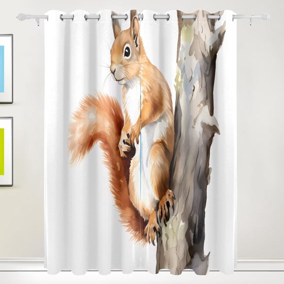 Squirrel Tree Wood Black Out Curtains 84 Inch Length Curtains for Sliding Glass Doors Bedroom Living Room 2 Pack