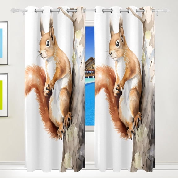 Squirrel Tree Wood Black Out Curtains 84 Inch Length for Bedroom Living Room Windows 2 Panels Set
