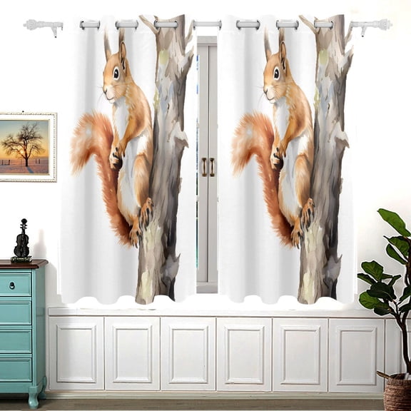 Squirrel Tree Wood Black Out Curtains Aesthetic for Bedroom Living Room Sliding Glass Doors Kitchen Windows 2 panels set