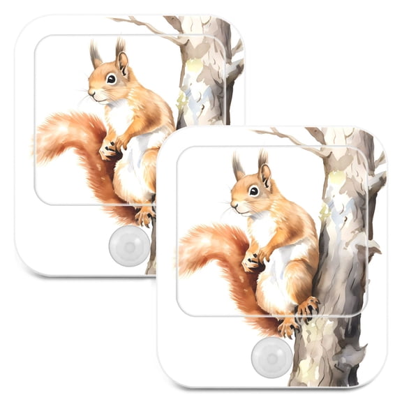 Squirrel Tree Wood Night Lights Plug into Wall LED with Auto Light Sensor Warm Light for Kids Hallway Bedroom Living Room Kitchen Bathroom Set of 2