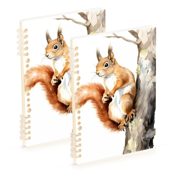 Squirrel Tree Wood Ring Binder Notebook Journey Note Diary College Ruled Spiral Notebook Study Loose Leaf Paper A5 60 Pages