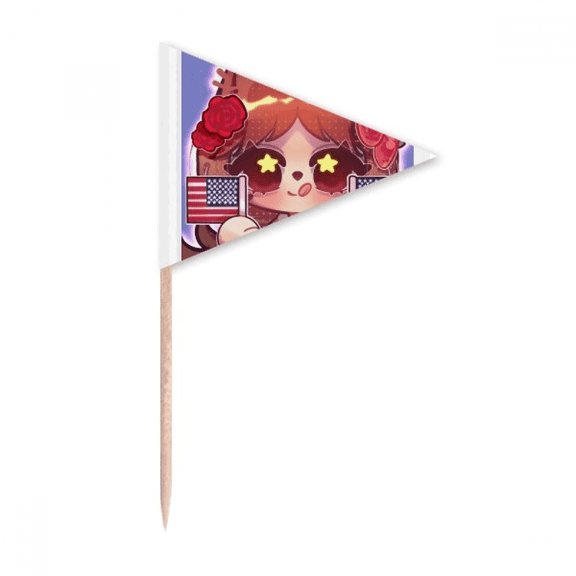 Squirrel USA America Rose Toothpick Triangle Cupcake Toppers Flag