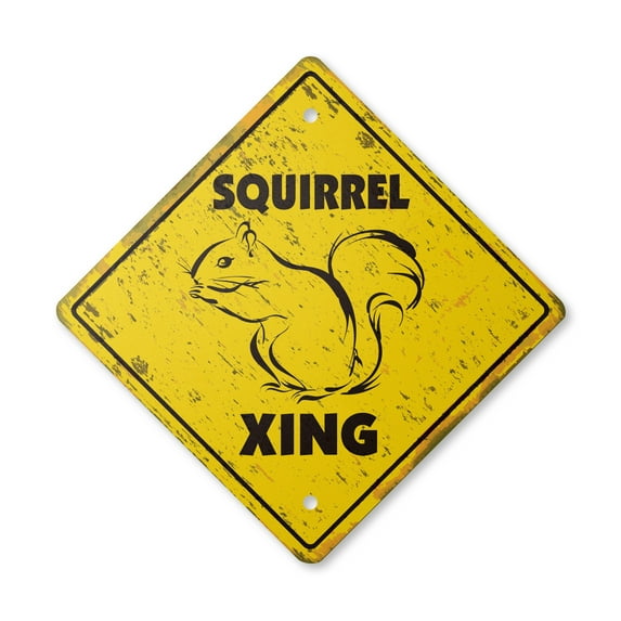 Squirrel Vintage Crossing Sign Zone Xing | Indoor/Outdoor Plastic | 20" Tall rustic animals hunter rodent joke nut lover