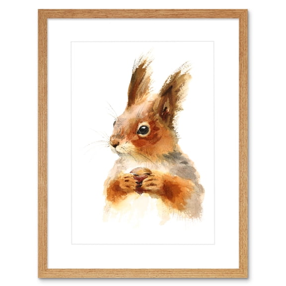 Squirrel Watercolour with Nut Art Print Framed Poster Wall Decor 9x7 inch