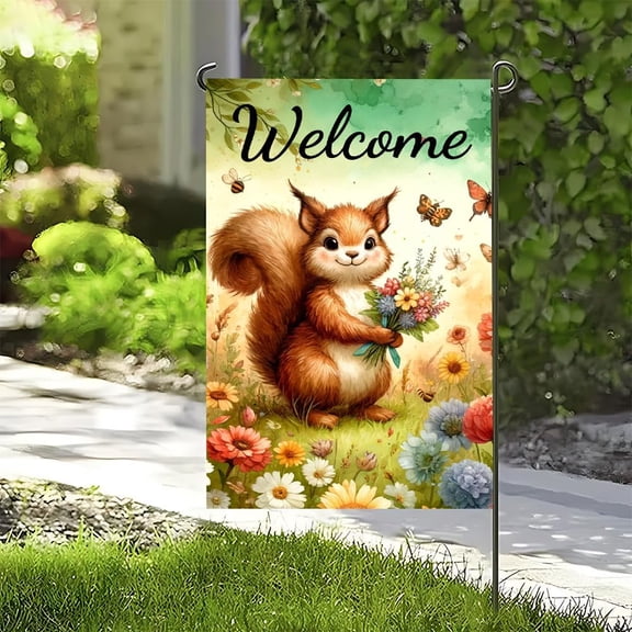 Squirrel Welcome Forest Garden Flag, Double Sided Fall Yard Decoration, 12 x 18 Inch