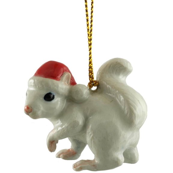 Squirrel - White Squirrel with Santa Hat Ornament
