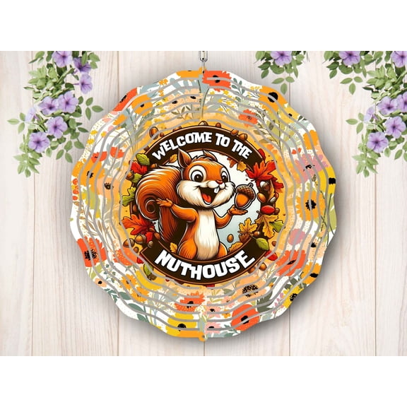 Squirrel Wind Spinner 10 Inch Metal Double-Sided Rotating Wind Spinner - Vibrant Design for Garden Outdoor Decor, Patio Yard Art, Durable Aluminum, Rotating