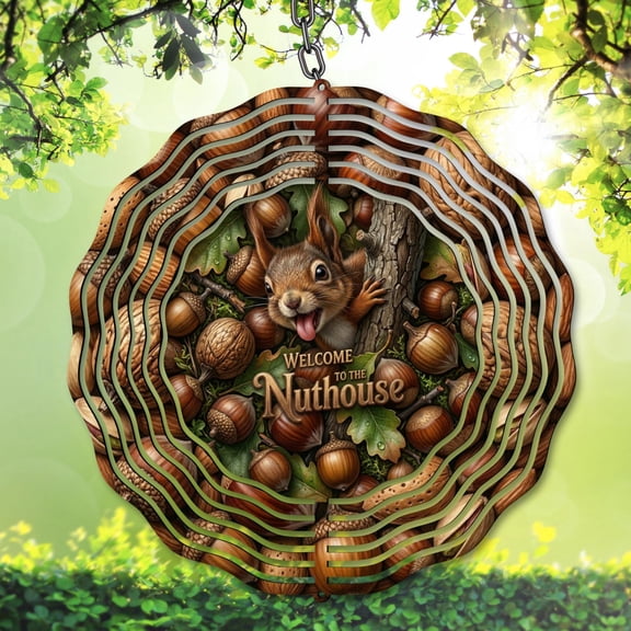 Squirrel Wind Spinner 10 Inch Metal Double-Sided Rotating Wind Spinner - Vibrant Design for Garden Outdoor Decor, Patio Yard Art, Durable Aluminum, Rotating