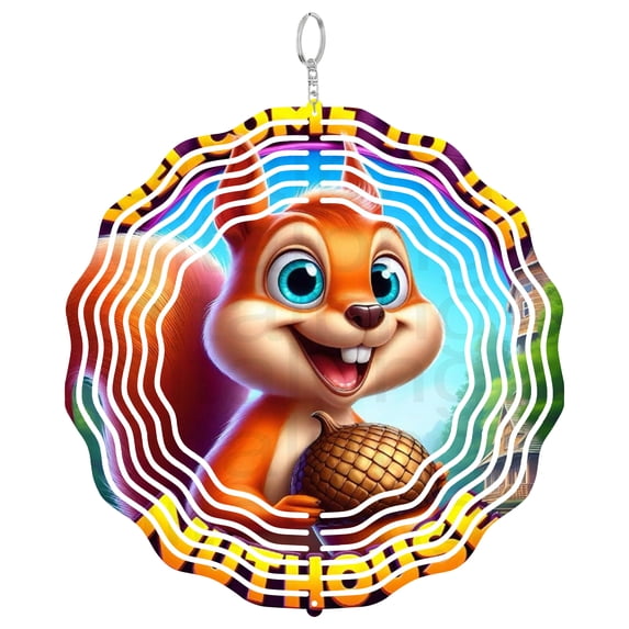 Squirrel Wind Spinner Metal Outdoor Decor Cartoon Animal Garden Vibrant Multi-Color