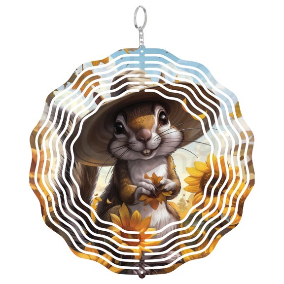 Squirrel Wind Spinner Metal Outdoor Decor Cute Autumn Yellow Brown